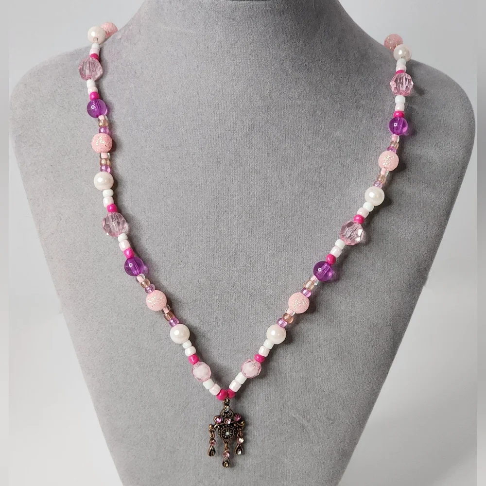 Pink Acrylic Beaded Girls Necklace